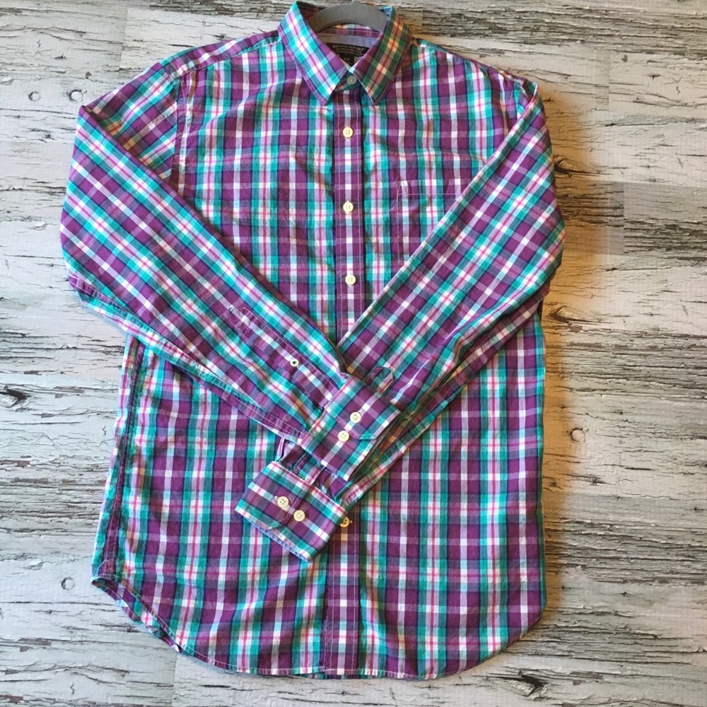 Men’s Purple Plaid Long Sleeve Button Up